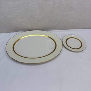 Theodore Haviland New York Gotham Platter and Saucer Set Gold Encrusted Cream
